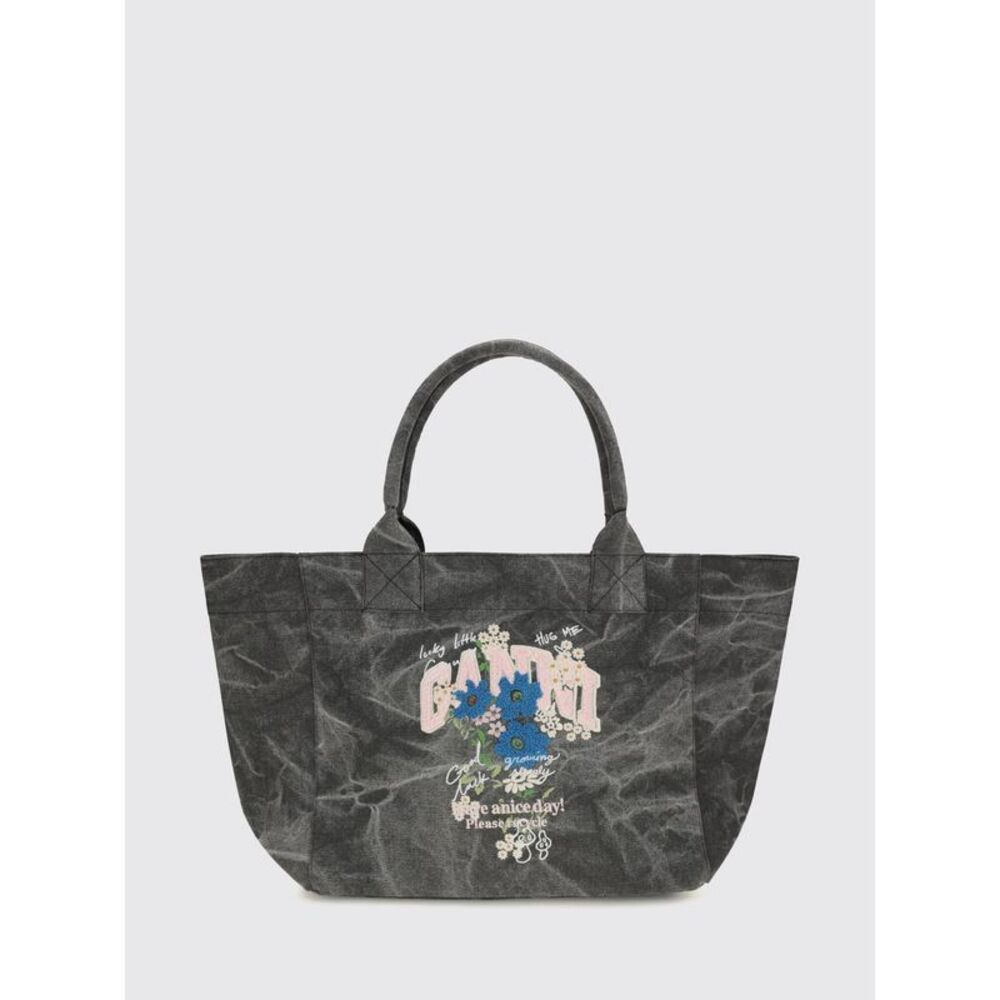 Ganni Women Ganni Medium Recycled Cotton Tote Bag With Floral Print